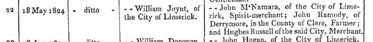 Joynt, Wm, 1828 Limk p'broker, Derrymore surety.jpg