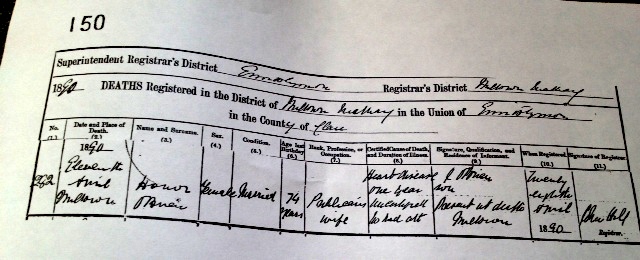Death O'Brien Honora April 1890 buried in Killernan.jpg