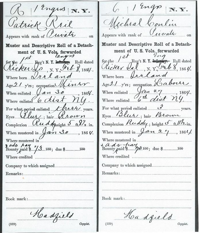 Muster Roll on Riker's Island on 8 Feb 1864