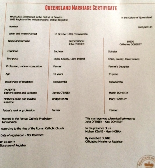 Marriage Record 1869 John O'Brien and Catherine Doherty.jpg