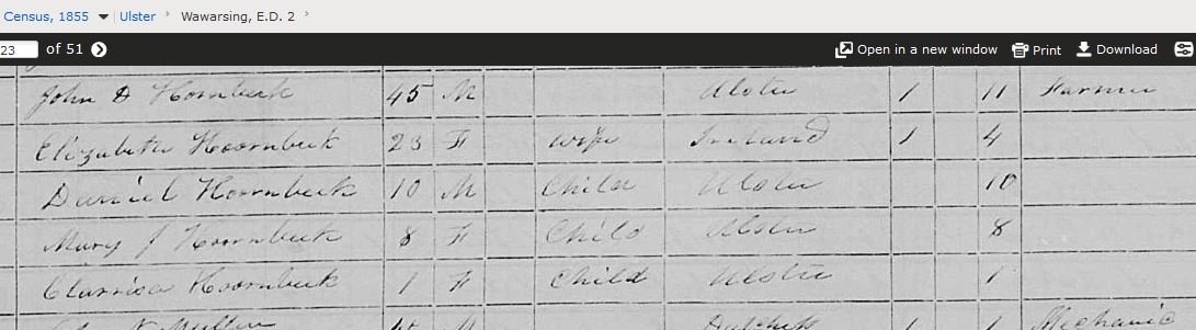 Hornbeck, John, Eliz 1855 Wawarsing.JPG