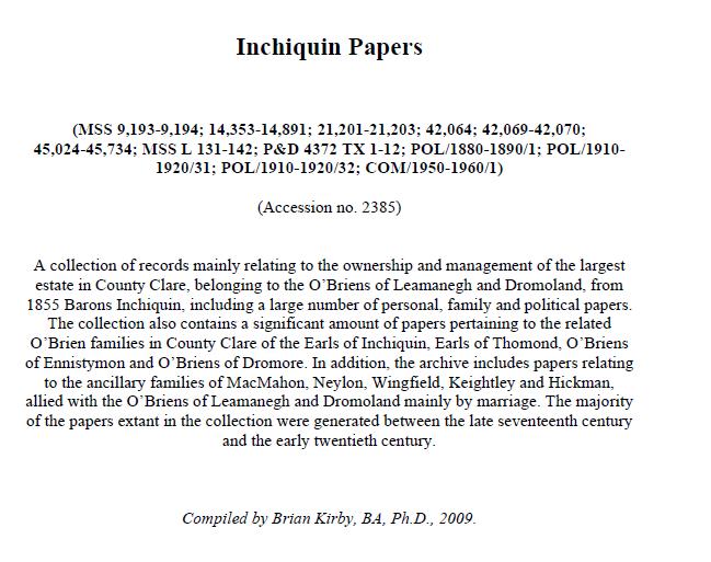 Inchiquin Papers description