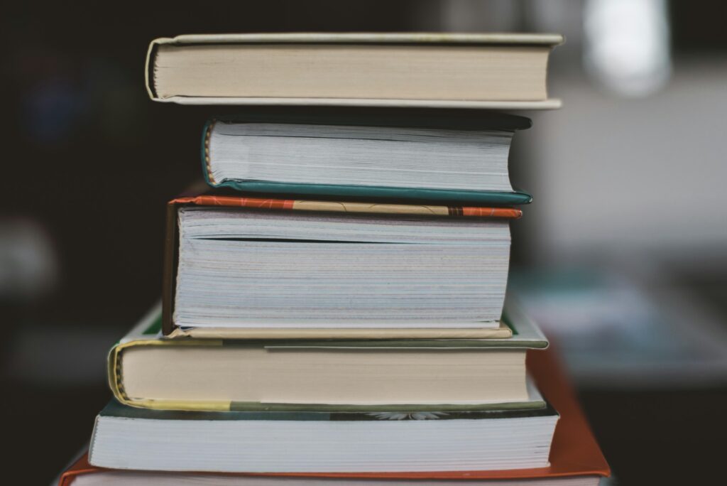Stock photo of a stack of hardback books