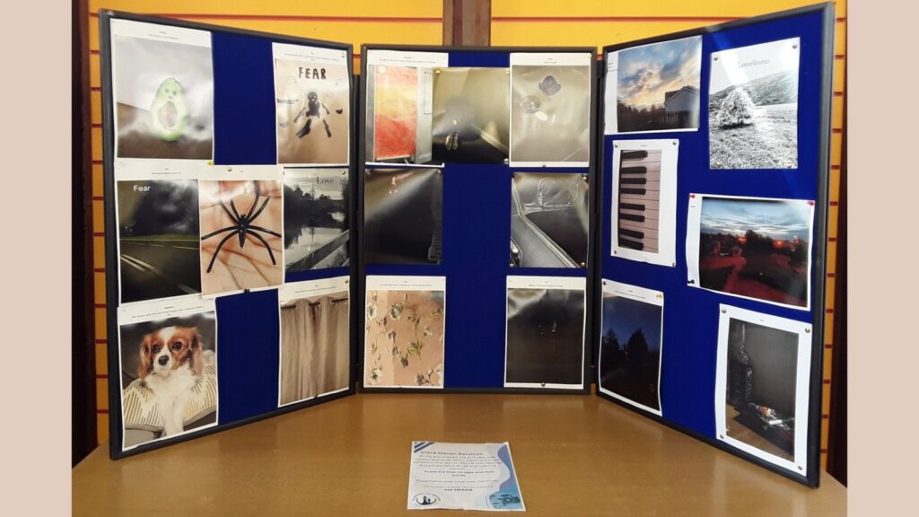 A display of photographs.